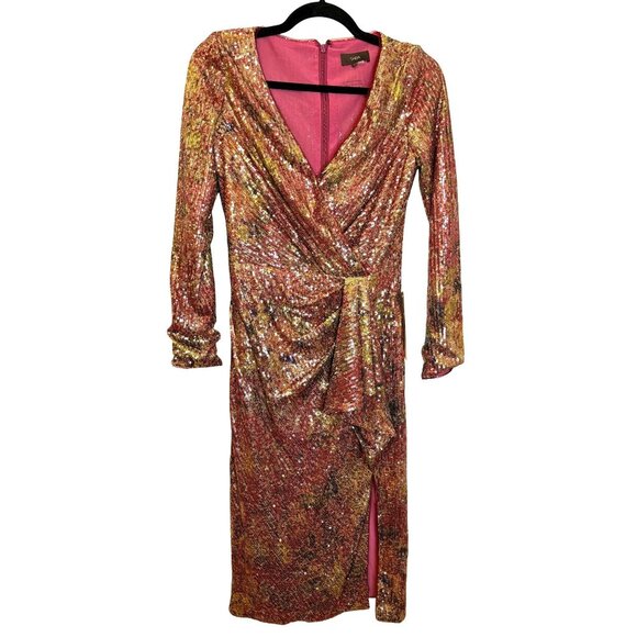 NWT Theia Sequin midi Cocktail Dress pink gold Size 4 Sample [jb] - Picture 1 of 7